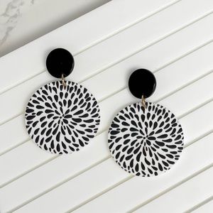 Black and White Sketchy Circle Dangle Earrings
